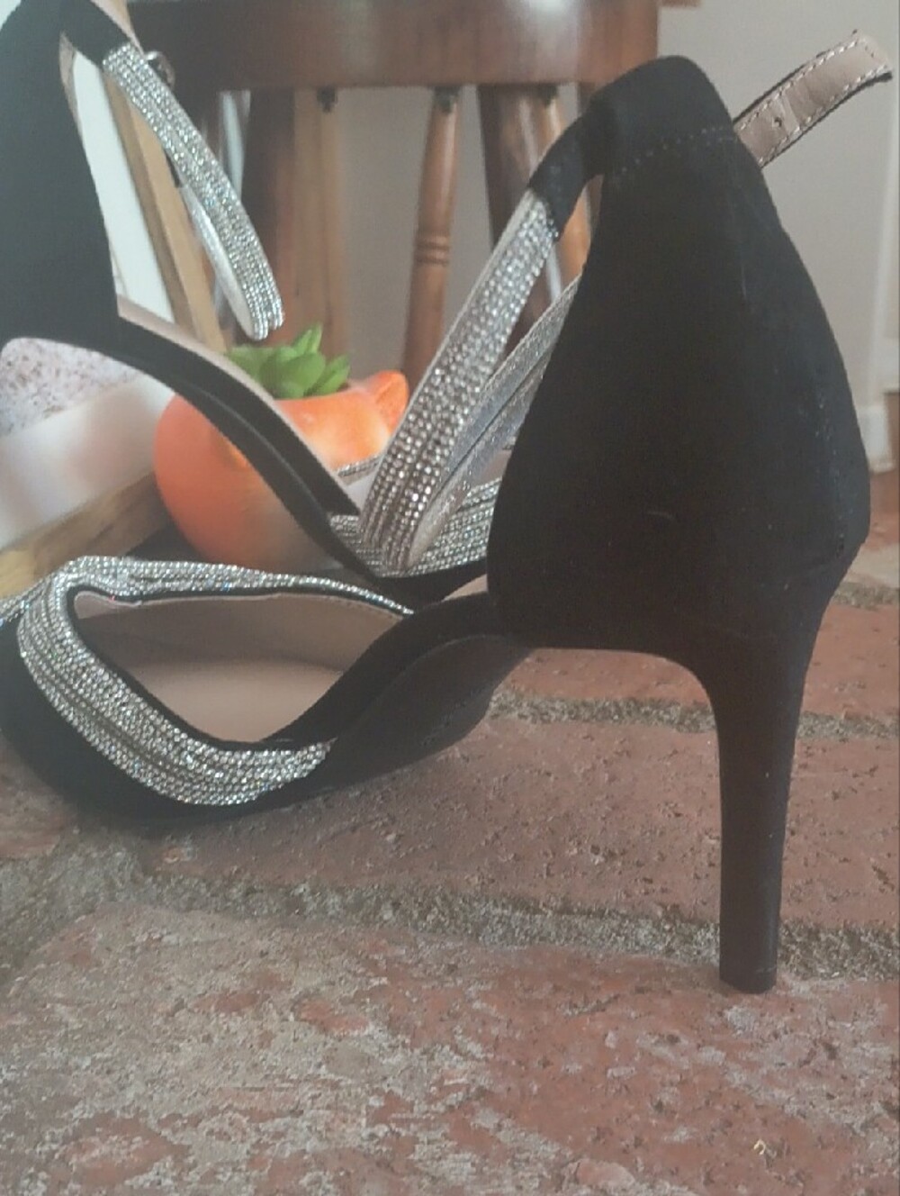 Kelly & Katie Black Pointed-Toe Heels with Silver Crystal Straps - Picture 5 of 9